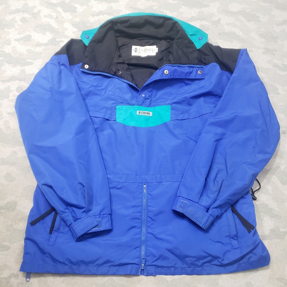 Vintage Columbia Jacket Mens XL Blue Radial Sleeve Windbreaker Hooded